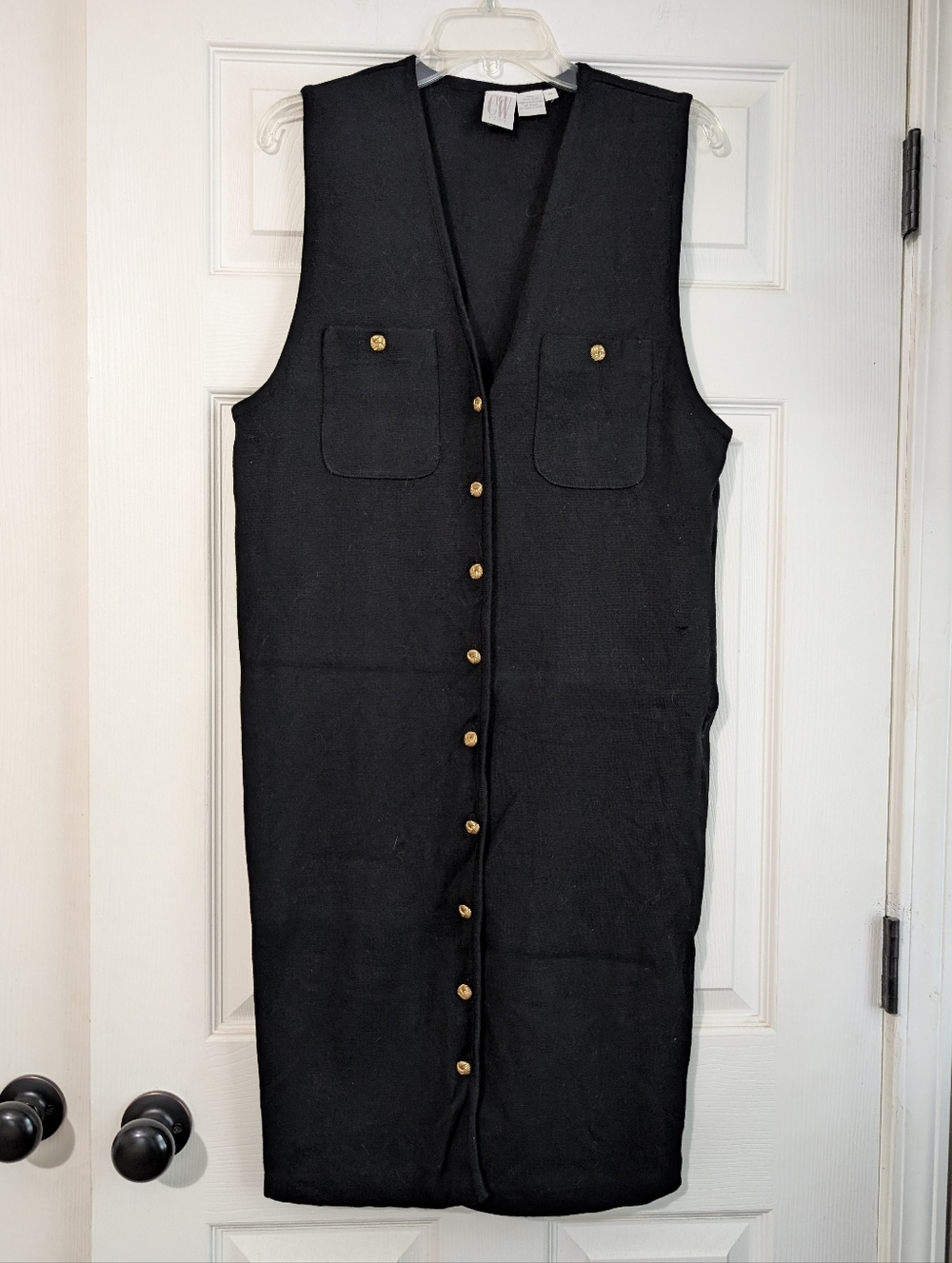 Vintage Clifford & Wills Black Button-Front Sleeveless Wool Midi Dress Size M